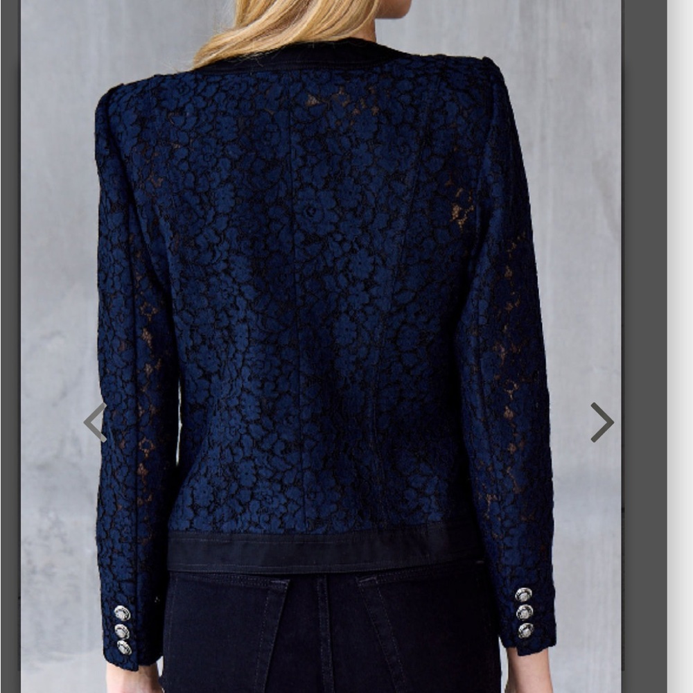 Elie Tahari Navy Lace Button-Front Blazer - Picture 4 of 15